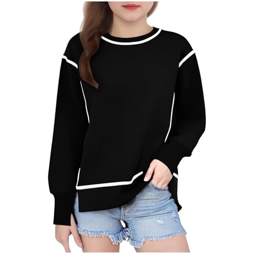 Teen Girls Trendy Sweatshirts Crewneck Long Sleeve Side Split Sweatshirt Casual Loose Preppy Fall Pullover Tops