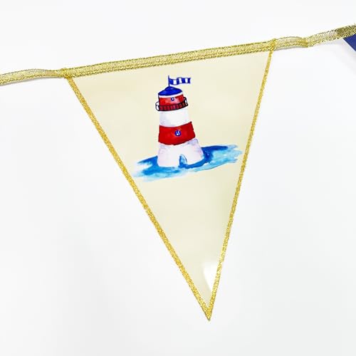 Image of Navy Red Beige Gold Glitter Stamping Paper Pennant Banner Flag Triangle Bunting for Nautical Pirate Ahoy Achor Theme Birthday Baby Shower Wedding Let's Get Nauti Bachelorette Party Decoration Supplies