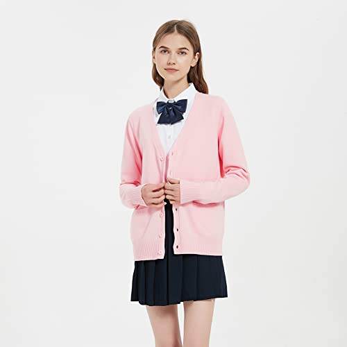 Image of jinghuiyue Women's Cardigan School Uniform Sweater V Neck Button Down Knit Cardigans Coat with Pockets