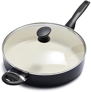 GreenPan Rio Healthy Ceramic Non-Stick 30 cm/4.8 Litre Sauté Pan Jumbo Cooker with Helper Handle and Lid, PFAS-Free, Black