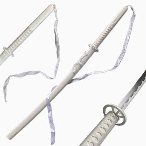 40.55 -inch Kuchiki Zanpakuto White Sleeved Snow Style Katana 1045 Medium Carbon Steel Blade Cosplay Prop for Halloween & Anime Convention Display & Collection