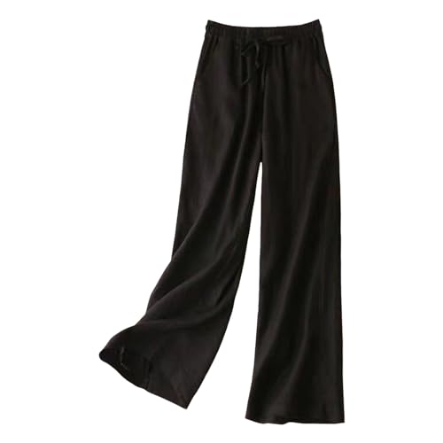 [Gakivit] ワイドパンツ レディース ガウチョパンツ 綿麻 ハイウエスト ゆったり リラックス カジュアル 涼しい 春 夏 きれいめ ウエストゴム 無地 柔らか 速乾 薄手 大きいサイズ ズボン 通勤 ブルー スカーチョのサムネイル