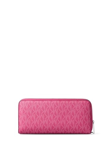 Image of Michael Kors Women's Jet Set Travel Continental, Silver-Tone Hardware /MK Signature Semi Lux Black, Raspberry