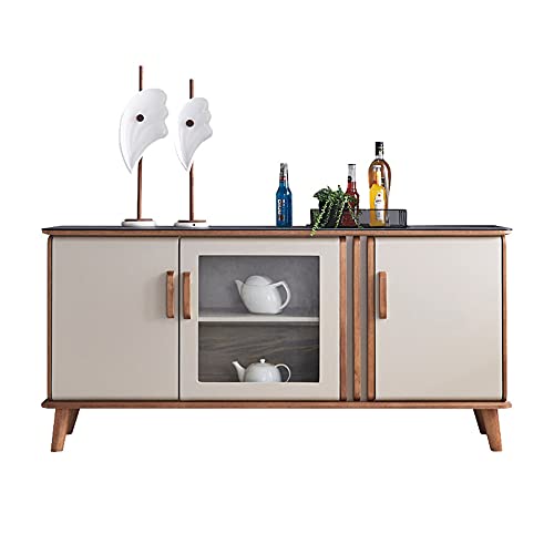 QINJIE Aparador de Almacenamiento Moderno de Cocina, Consola rústica, Mesa de sofá, con 2 gabinetes y 1 gabinete de Vidrio, para Consolas en Sala de Estar, Sala de Entretenimiento, Oficina,63in