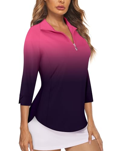 Image of Cucuchy Style Womens Golf Shirt 3 /4 Sleeve Quarter Zip Workout Tennis Tops Quick Dry UPF 50+ Shirts