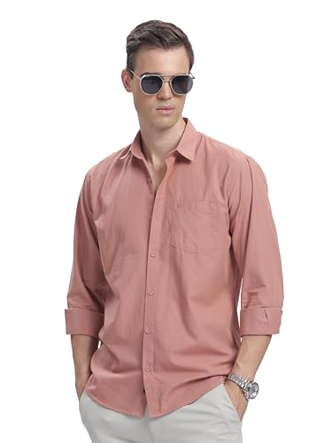 Image of Men's Cotton Linen Solid Shirt | Slim Fit Full Sleeve Casual Shirt | Lightweight | Breaethable | Stylish
