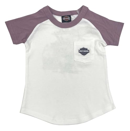 Harley-Davidson Little Girls' Bar & Shield Short Sleeve Toddler Pocket Tee White