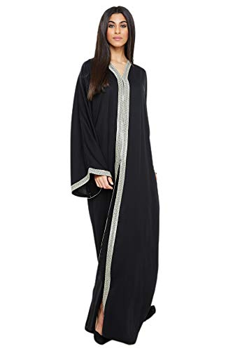 Nukhbaa Womens Abaya Made With Fine Fabric Comes With Matching Hijab AJ123A Black M