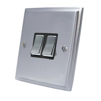 A5 Products Black Light Switch Double 2 Gang - Satin Matt Chrome Victorian - Insert - Metal Rocker Switch - 10 Amp 2 Gang 2 Way
