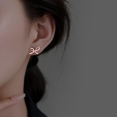 Reffeer Solid 925 Sterling Silver Bow Studs Earrings for Women Teens CZ Bow Post Studs Earrings2