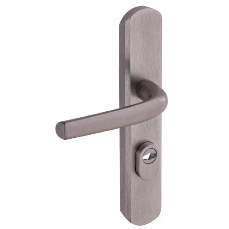 Vachette Set de Poignée de Porte sur Plaque Sécumax Up - Version Clé I, Entraxe 195 mm - Pose Facile - en Aluminium - Protecteur de Cylindre Inox Ajustable de 5 mm - Anodinox - Garantie 10 Ans