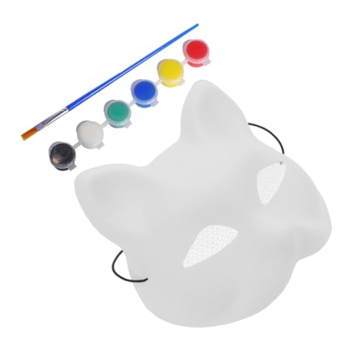 GOOHOCHY 1set Cat Mask with Mesh Eyes Blank Matte Animal for Cosplay Halloween Masquerade Parties Includes Painting Tools for Creative