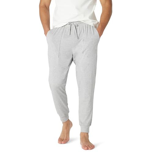 Amazon Essentials Pantalones de Pijama Tipo Jogger de Mezcla de Algodón Tejido Hombre, Gris Chiné Moyen, L