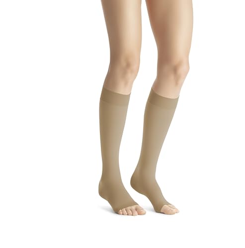Image of JOBST Opaque Knee High 20-30 mmHg Compression Stockings, Open Toe, Medium, Natural
