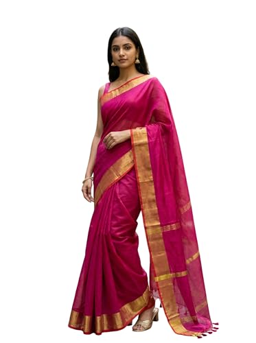 Image of Cotton Silk Sarees with zari border l Solid color cotton silk sarees for women l Bengal Handloom cotton sarees.
