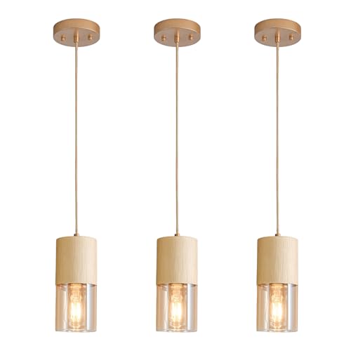 Image of 3-Pack Gold Pendant Light Fixtures, Adjustable Modern Pendant Lights for Kitchen Island, Industrial Amber Glass Pendant Lights for Dining Table Hallway Bedroom Living Room