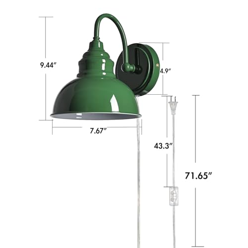 Image of Mini Gooseneck Wall Sconce, 2-Way Mount with Switch, Green | Flexible Gooseneck, Plug-in & Hardwired Dual Installation, On /Off Switch Included, Fits Bedroom, Corridor, Porch