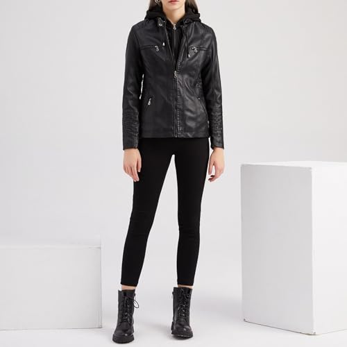 Women's Faux Leather Biker Jacket Hooded Bomber Coat Fall Jackets Trendy for Women 20253