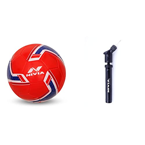 Image of Nivia 1019 England Football, Youth Size 5 (Red /Blue) & Nivia Ball Pump Double Action (BP - 213) Combo