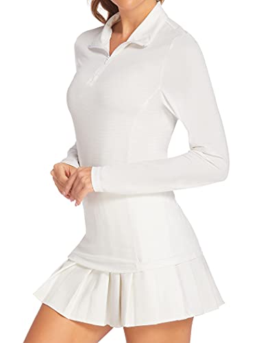 Mokermi Women's UPF 50+ Long Sleeve Golf Shirt SPF UV Sun Protection Half-Zip Tennis Polo Shirts Outdoor Hiking Tops White