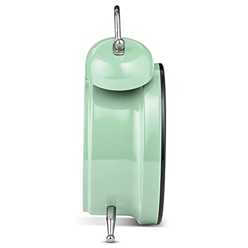 Image of Bernhard Products Analog Alarm Clock 4 inch Twin Bell Green Silent Non-Ticking Quartz Battery Operated Extra Loud with Backlight for Bedside Desk, Retro (Pistachio Green)