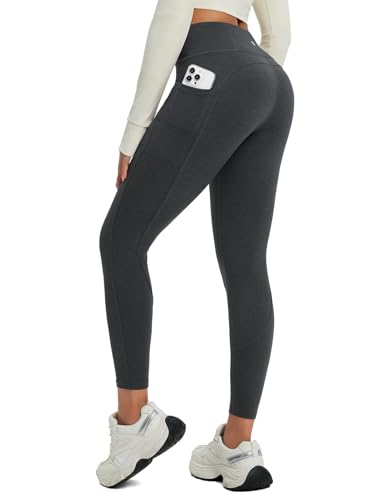 baleaf Womens Petite Warm Thermal Winter Leggings 25' Fleece Lined with Pockets High Waisted Snow Pants Heather Black M