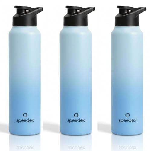 Image of Speedex Stainless Steel Water Bottle 1 Ltr, Leak Proof Sipper Cap, BIS Approved 1000 ml Metal Bottle For Daily, Office, School, Gym, Travel Use for Men, Women, Kids, Adults, Dual Blue, Set of 3