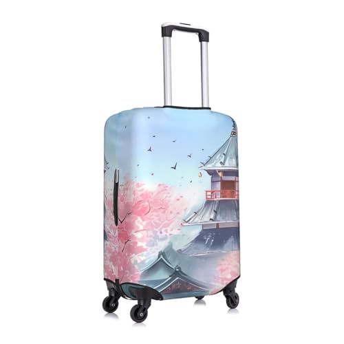 Watercolor Landscape Cherry Blossom Travel Luggage Cover Elastic Anti-scratch Suitcase Cover Protector Spandex Stretch Luggage Baggage Covers Fits 22-24 Inch Luggage,M3