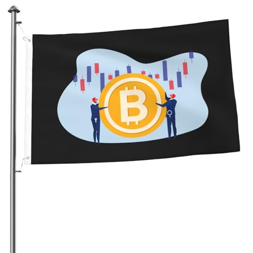 Double-Sided Team Of Businessmen Holding Bitcoin In The Stock Market.
