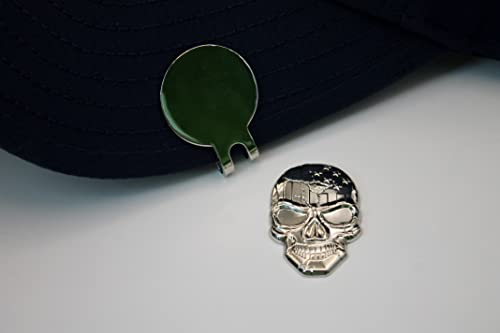 Image of Golf Ball Marker + Magnetic Hat Clip, Funny and Unique Golf Gift, Premium Quality, The Perfect for Your Favorite Golfer, Golf Accessories for Any Occasions (USA Skull)
