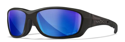 Wiley X WX Gravity Captivate Polarized Sunglasses, Safety Glasses for Men and Women, UV Eye Protection for Fishing Black Crystal Frames, Blue Mirror Tinted Lenses