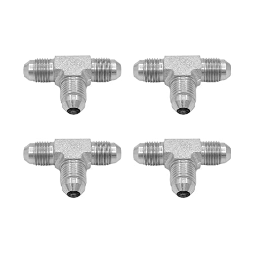 Image of (4-PACK) 2603-06-06-06 Hydraulic Adapter Fitting 3 /8 inch Male JIC 37(9 /16 inch-18UNF)x 3 /8 inch Male JIC 37(9 /16 inch-18UNF)x 3 /8 inch Male JIC 37(9 /16 inch-18UNF)Tube UnionTee Joiner Elbow /Corner Carbon Steel