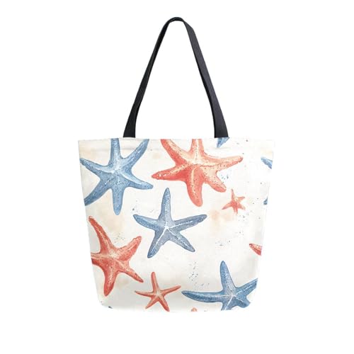 Extra Large Shoulder Tote Bag for Beach Travel Weekender Gym Retro Coral Blue Starfish Reusable Grocery Canvas Shopping Bag