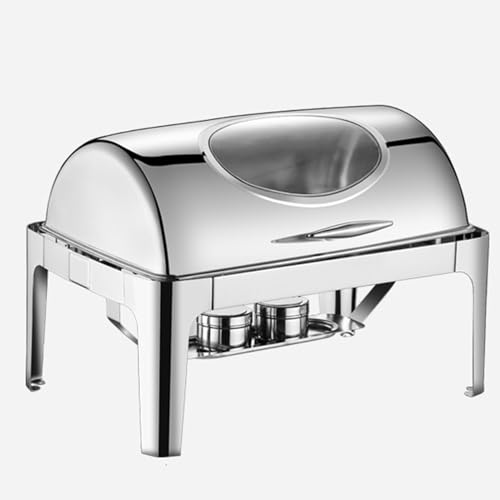 Stainless steel buffet tray set, 180°-90° all-steel rotating flip cover, full-body mirror polish, buffet warmer, cafeteria heat preservation equipment (all-steel single compartment 9.0L) (Visua