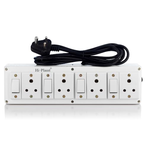 Image of Hi-Plasst 4+4 Pin Extension Board with 4 Switches & 4 Sockets, 6A, 4-Yard Long Cord - Wall-Mountable Power Hub for Home, Office, Diwali Lights, Christmas Decor & Kitchen Appliances