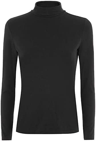 Futura London Womens Cotton Polo Roll Turtle Neck Long Sleeve Blouse Jumper Casual Top 8-18 (16, Black)