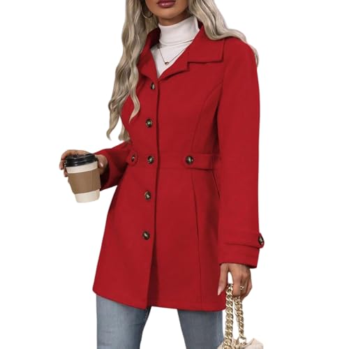 Image of Single Breasted Notched Collar Casual Wool Coat Women