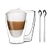 Produktbild DUOS® Latte Macchiato Gläser Doppelwandig 2x 310ml + 2x Löffel, Doppelwandige Gläser, Cappuccino Tassen, Latte Macchiato Löffel, Eiskaffee Gläser, Doppelwandige Kaffeegläser, Cappuccino Gläser