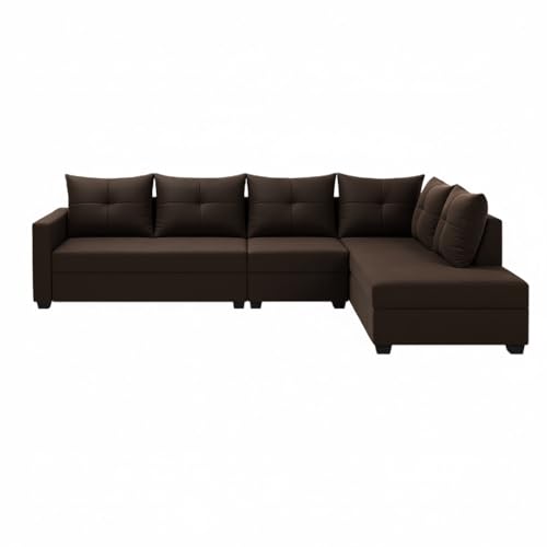 Image of SOCOZI Oriana 6 Seater RHS L Shape Sofa Set | Soft Velvet Suede Fabric | Modern Design | Plush Comfort Cushions for Living Room (Dark Brown)
