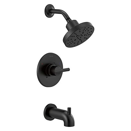 Delta Faucet Nicoli 14 Series Single-Handle Tub and Shower Trim Kit, Shower Faucet with 5-Spray H2Okinetic Shower Head, Matte Black 144749-BL (Shower Valve Included)