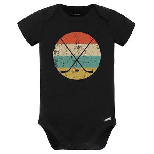 Retro Hockey Sticks Icon Hockey Baby Bodysuit (Black)