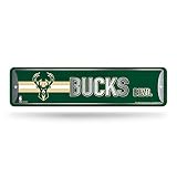 Rico Industries NBA Milwaukee Bucks Home Décor Metal Street Sign (4" x 15") - Great for Home, Office, Bedroom, & Man Cave - Made