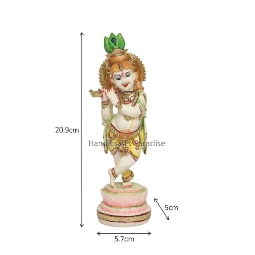 Image of Handicrafts Paradise Culture Marble Hand Painted Bal Krishna Intricately Carved Showpiece for Home Decor and Puja - 8.25 inch