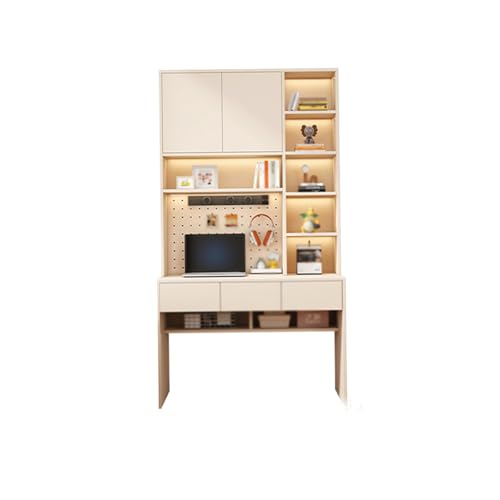 デスク 机 パソコンデスク 学習机 大人 机 棚付き 収納付き 勉強机 本棚 机 一体型 ライティングデスク スペースを節約 ソケットあり(140×60×220cm)左キャビネット