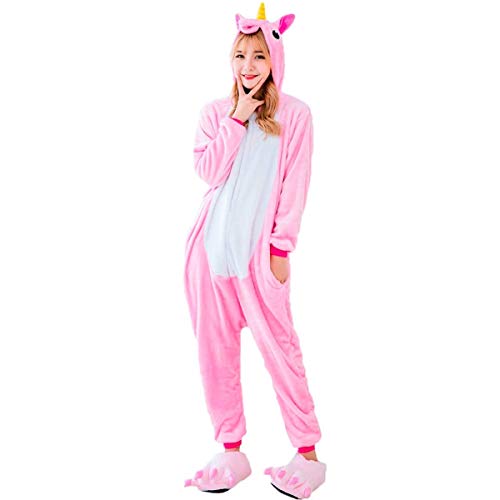 Fantasia de Unicórnio Kigurumi Infantil Rosa e Branco Com Gorro P 3-4