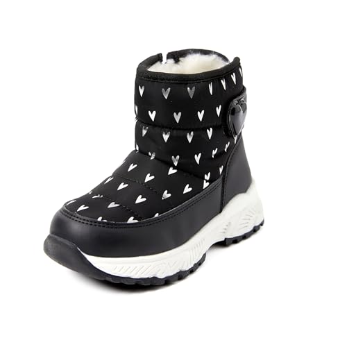 PATPAT Toddler Girls' Winter Snow Boots, Little Kis Outdoor Waterproof Mid-Calf Snow Boots with Warm Lining and Heart Pattern