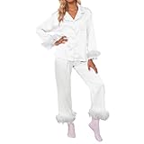 Rtdyvyuhb Pajamas For Women Set Long Sleeve Stain Breathable Button Down Pajama Sleepwear Sets Lightweight Fashion Nightwear White