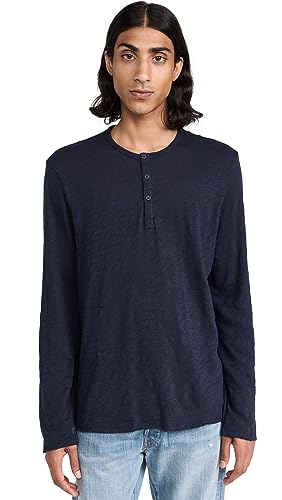 Anthony Thomas Melillo ATM Men's Destroyed Wash Henley, Midnight, Blue, M