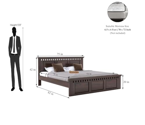 Image of Sheesham Wood Bed Without Storage Solid Wooden Cot Double Bed Furniture Elegant and Functional Bedroom Living Room Home Palang (Mahogany King, King)