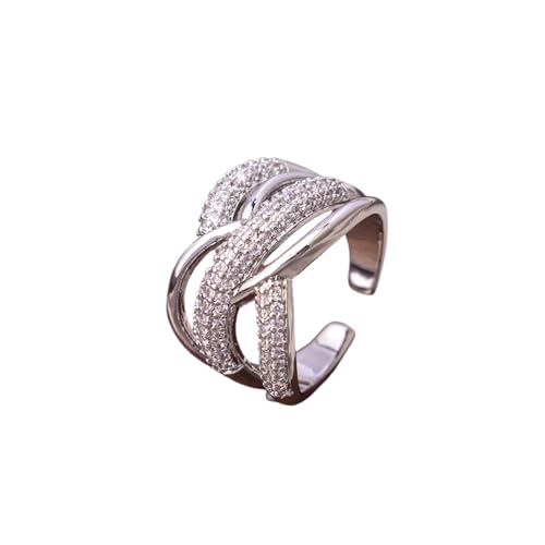crayfomo Plata Cristal trenzado Anillo-Valiente Trenzado Joyería de la declaración para Mujer, Ajustable Diario/Fiesta Accesorios